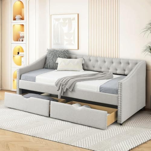 KINFFICT Modern Upholstered Full Size Button-Tufted Daybed with Storage