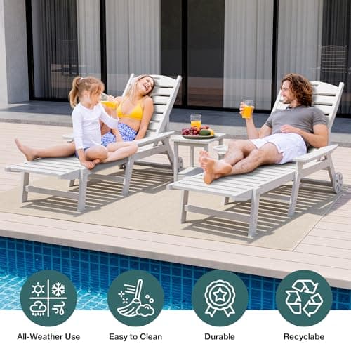 Pamapic 1 PC 500 LBS Oversized Chaise Lounge with Wheel, White