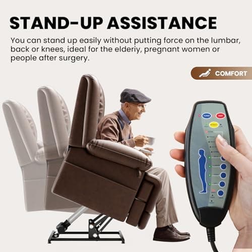 Elderly Recliner Chair with Massage, Heating and USB Ports (Red Brown)