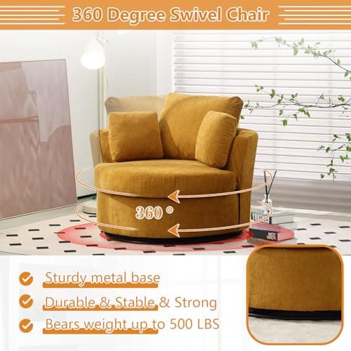 JEEOHEY 40" Chenille Swivel Chair Set, Modern 360° Nursery, Living Room Chair (Yellow)