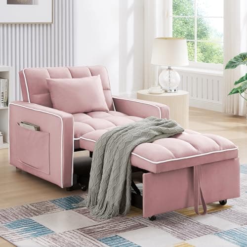 3-in-1 Velvet Convertible Sofa Bed, Black, Living Room Sleeper Chair