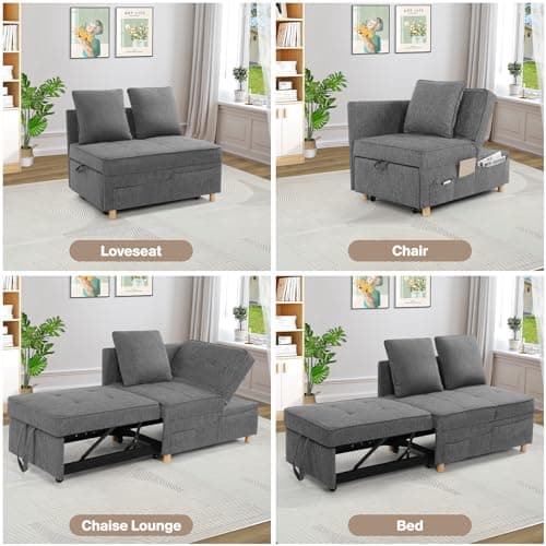 SEJOV 3-Seat Pull Out Couch Bed, 4-in-1 Convertible Sleeper Sofa, Dark Grey