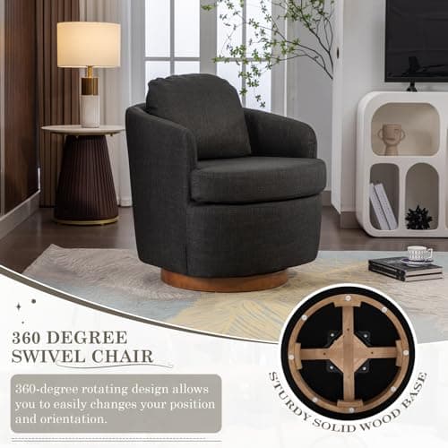 Swivel Barrel Chair with Linen Fabric Upholstery