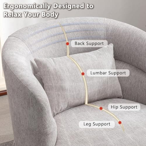 Modern Swivel Barrel Chair with Pillow for Living Room or Bedroom - Grey