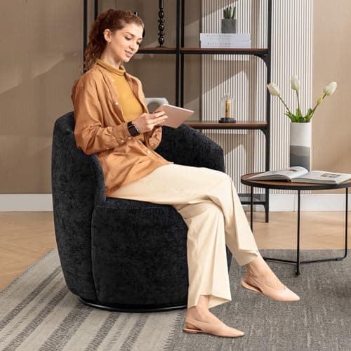 360 Degree Swivel Barrel Chair in Black Chenille Fabric