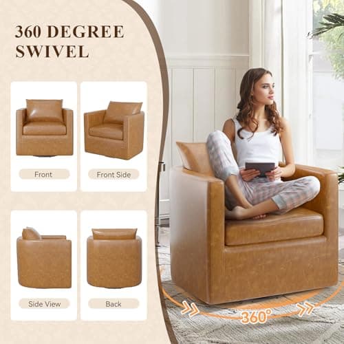 360 Degree Swivel PU Leather Office Chair, Durable & Waterproof