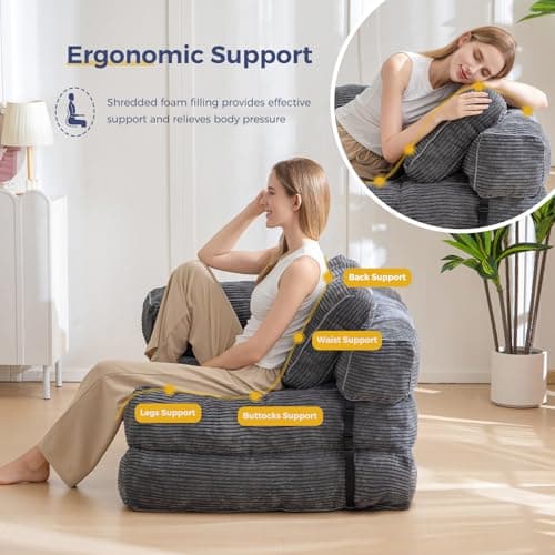 MAXYOYO L-Shaped Foldable Sleeper Sofa Bed, Dark Grey