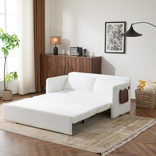 Livavege 3-in-1 Convertible Sleeper Sofa Chair, Linen Futon with Phone & Cup Holders