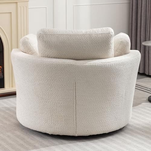 Beige Boucle Oversized Swivel Chair and Half Sofa for Living Room