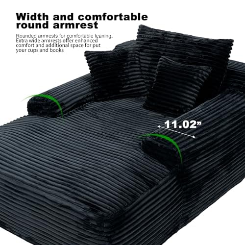 Black Corduroy Oversized Lounge Chair - 67" Memory Foam Sleep SofaBed in a Box
