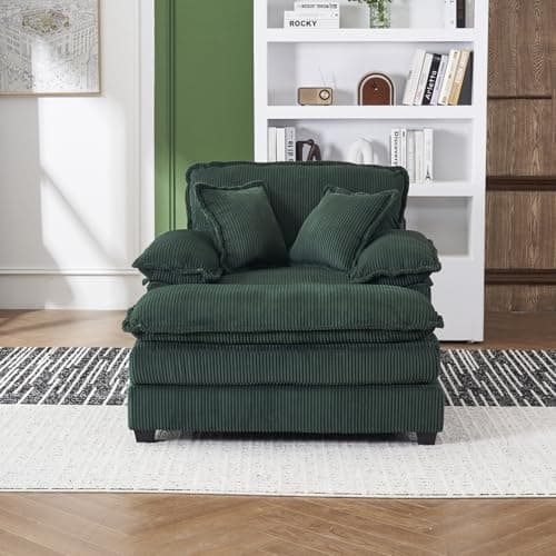 Oversized Corduroy Chaise Lounge Chair, Green, Perfect for Living Room, Bedroom, Office