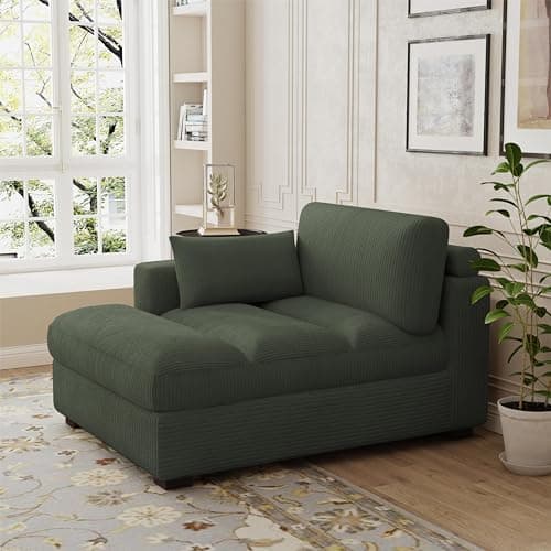 Gray Oversized Corduroy Chaise Lounge with Right Armrest & Cushy Recliner Couch - Solid Wood Solid Cover