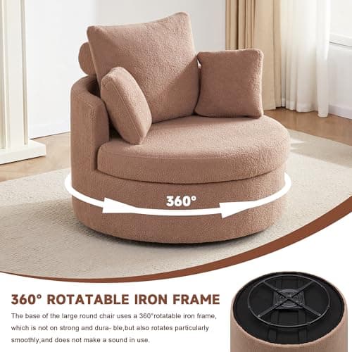 Modern Swivel Chair with Storage Ottoman for Living Room, Brown Teddy Fabric