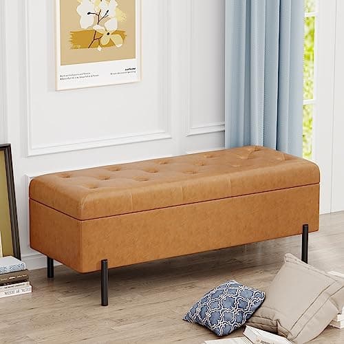 Ivory Upholstered Tufted Velvet Storage Bench for Living Room Entryway