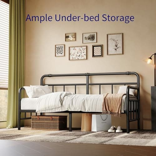 Twin Daybed Frame with Classic Headboard - Heavy Duty Steel Slats (Black)
