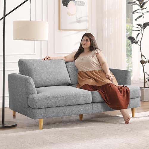 Mid Century Gray Upholstered 2-Seater Loveseat for Small Spaces
