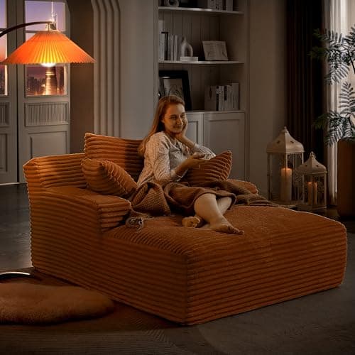 49.2" Full Foam Oversized Chaise Lounge Chair with Cushioned Armrests and Throw Pillows