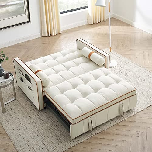 Upgraded Velvet Sleeper Sofa Bed with Pull Out Bed and 2 Pillows for Small Space