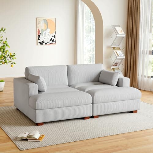 Oversized Beige Corduroy Chaise Lounge for Bedroom & Living Room (Left Arm)