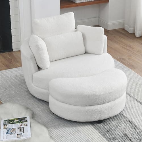 360° Swivel Barrel Chair with Half Moon Ottoman for Living Room