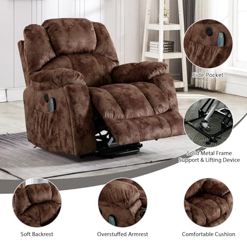 Phoenix Home Large Power Recliner with Massage & Heat, Brown