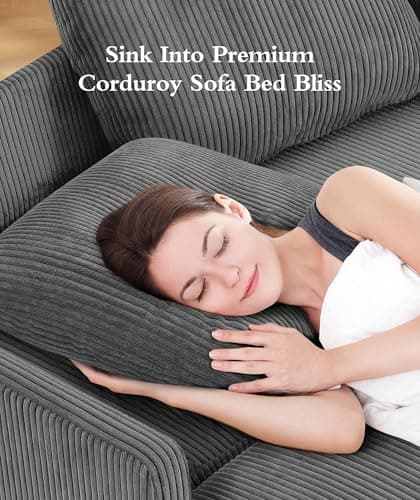 Corduroy Convertible Sofa Bed, 47" Loveseat with Fluffy Pillows, Grey