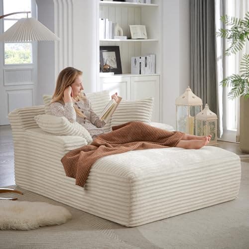 Oversized Chaise Lounge Chair Army Green for Living Room with 3 Pillows and Comfy Fluffy Couch, Modern Deep Seat Sofa No Assembly Needed, 50"W Upholstered Corduroy Couch Single Sleeper