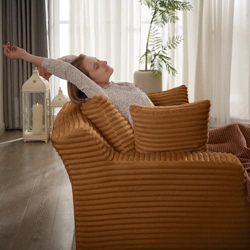 49.2" Full Foam Oversized Chaise Lounge Chair with Cushioned Armrests and Throw Pillows