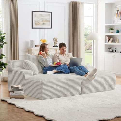 Oversized Chaise Lounge Chair Army Green for Living Room with 3 Pillows and Comfy Fluffy Couch, Modern Deep Seat Sofa No Assembly Needed, 50"W Upholstered Corduroy Couch Single Sleeper