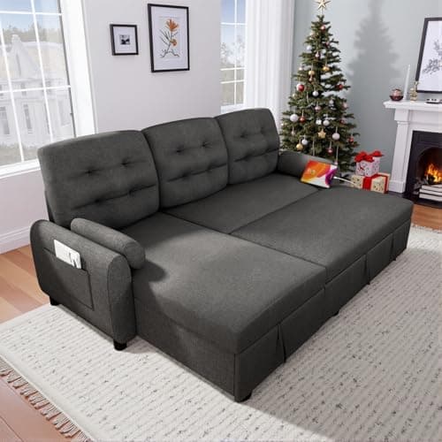 Dark Grey 2-in-1 Sleeper Sofa with Pullout Bed and Charging Station
