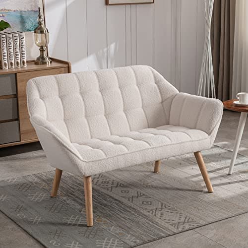 Guyou White Sherpa Wingback Loveseat for Small Spaces