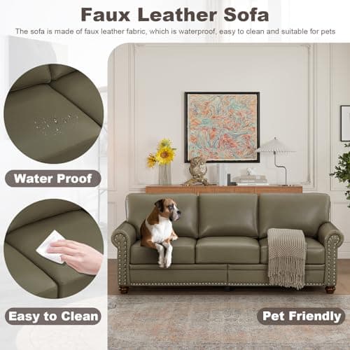 Faux Leather Sofa Set with Storage, Modern Loveseat with Rivet Rolled Arm, Oversize 3 Seater Couch for Living Room Bedroom Office