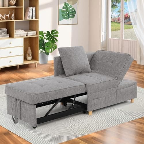 SEJOV 3-Seat Pull Out Couch Bed, 4-in-1 Convertible Sleeper Sofa, Dark Grey