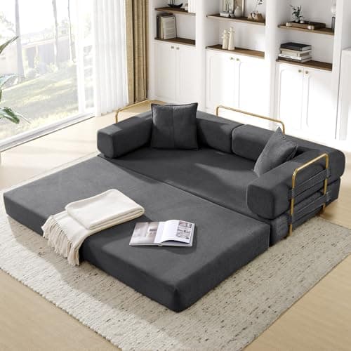 JEEOHEY Convertible Sofa Bed, Queen Size Memory Foam Couch for Living Room & Bedroom, Black