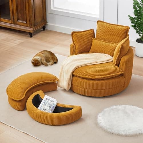 JEEOHEY 38"W Oversized Swivel Armchair with Half Moon Ottoman, Green