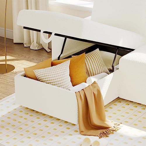 VanAcc 2-in-1 Sleeper Sofa Bed with White Sherpa Chaise and Storage