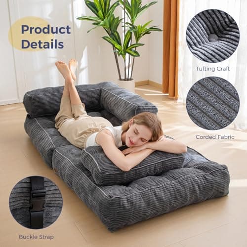 MAXYOYO L-Shaped Foldable Sleeper Sofa Bed, Dark Grey