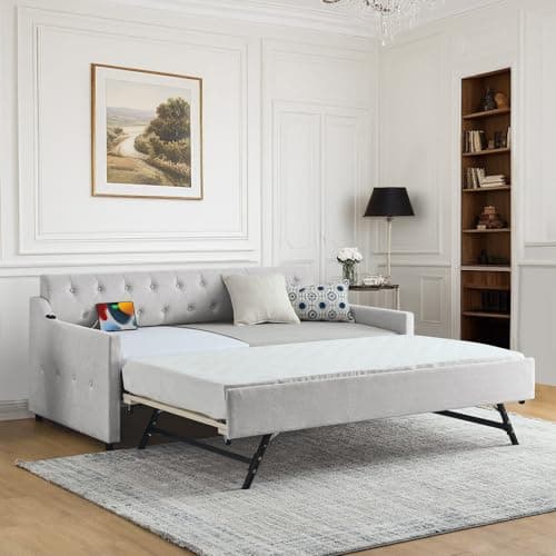 JEEOHEY Dark Grey Twin Day Bed with Pop Up Trundle & USB Port