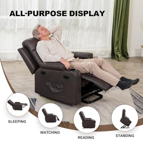 Power Lift Recliner Chair for Elderly and Adults Electric PU Leather with Massage & Heat