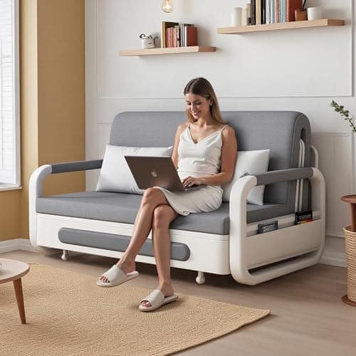 ZioSofa Extendable Sofa Bed with Storage, Dark Grey and White