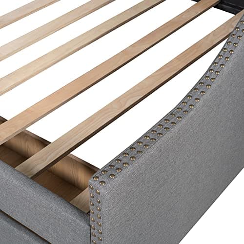 Upholstered Daybed with 2 Drawers and Diamond-Tufted Backrest, Gray
