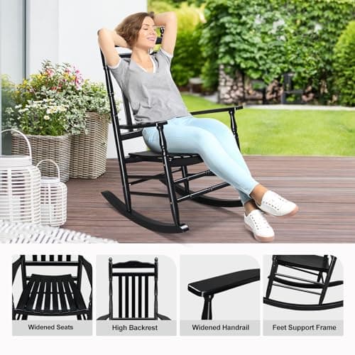 VINGLI Outdoor Wood Rocking Chair, Black, 450 lbs Capacity