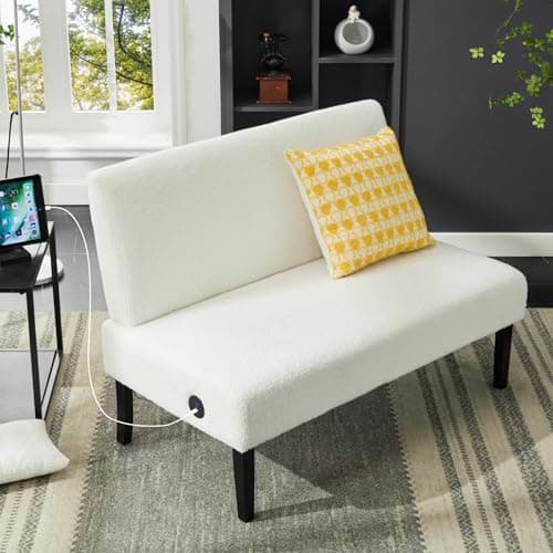 STHOUYN Mini Velvet Armless Loveseat with USB Port for Small Spaces