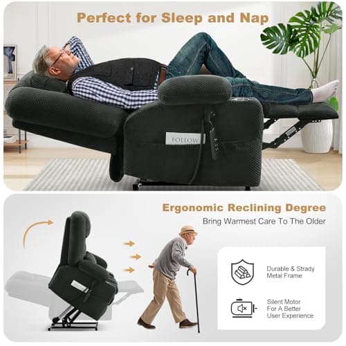 Electric Large Lift Recliner Sofa with Massage & Heat (Grey)