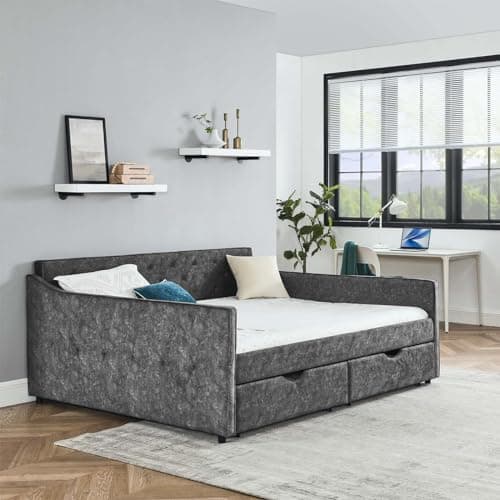 Modern Queen Size Upholstered Daybed with Storage Drawers