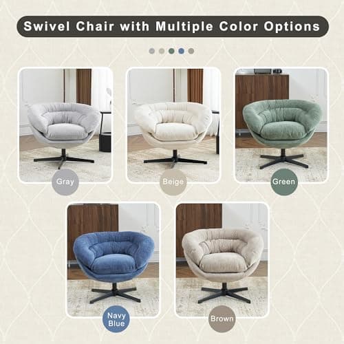 GDFStudio 360° Swivel Chenille Office Chair, Black Metal Base, Brown