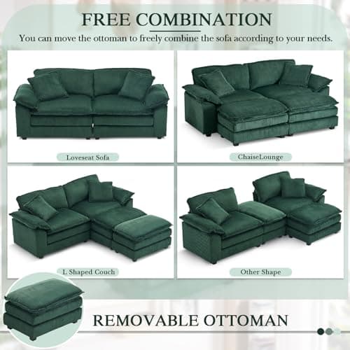 Modern Corduroy L Shaped Sectional Sofa Couch with Chaise and Ottoman