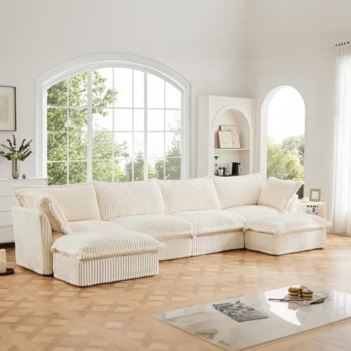 156" W Modern Chenille U-Shaped Sofa with Ottoman, Comfy 4-Seater for Living Room, Office