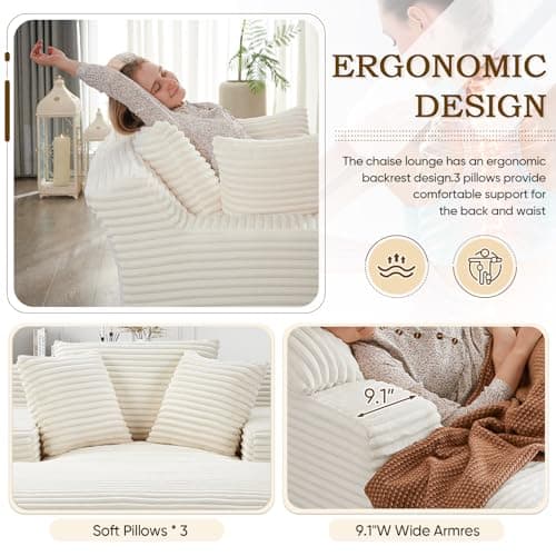 Oversized Chaise Lounge Chair for Indoor Use in White