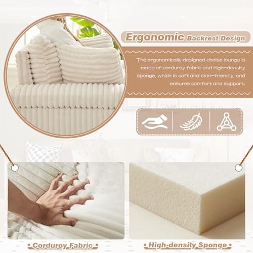 Oversized Chaise Lounge Chair with Ottoman, Corduroy Upholstered Sofa Couch, Storage Spaces&Cup Holder, Reclining Sleeper Chair for Living Room, Office.